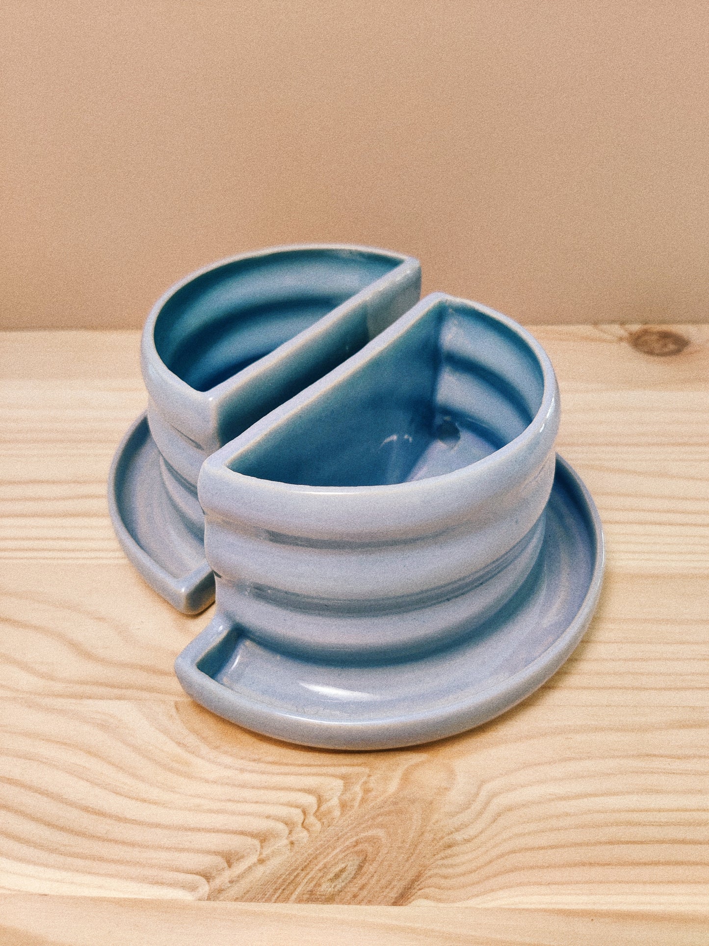 Himmelsblått bokstöd & blomkruka i ett