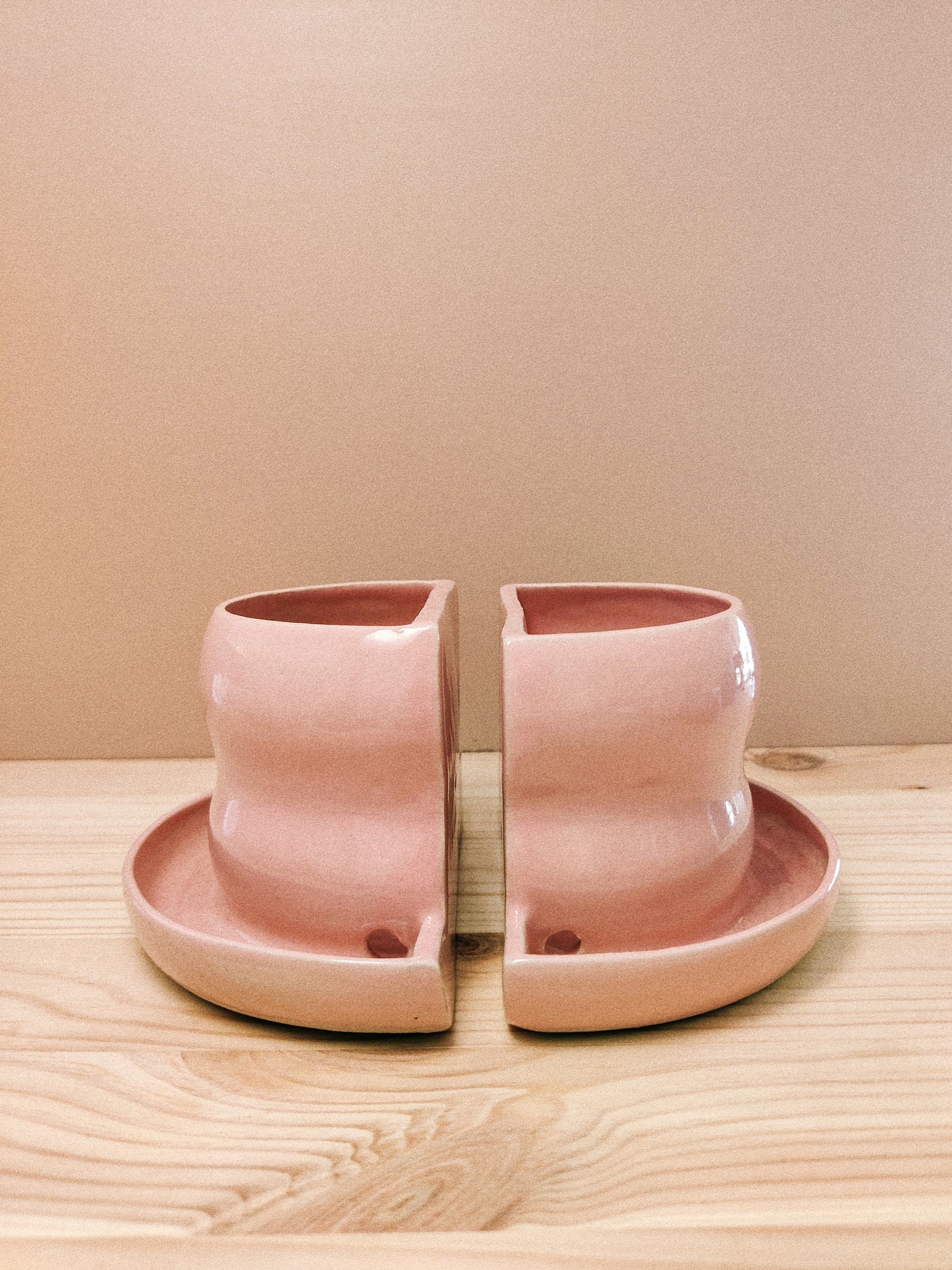 Rosa bokstöd & blomkruka i ett