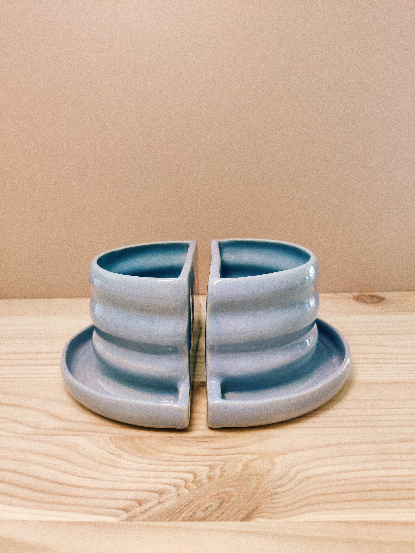 Himmelsblått bokstöd & blomkruka i ett